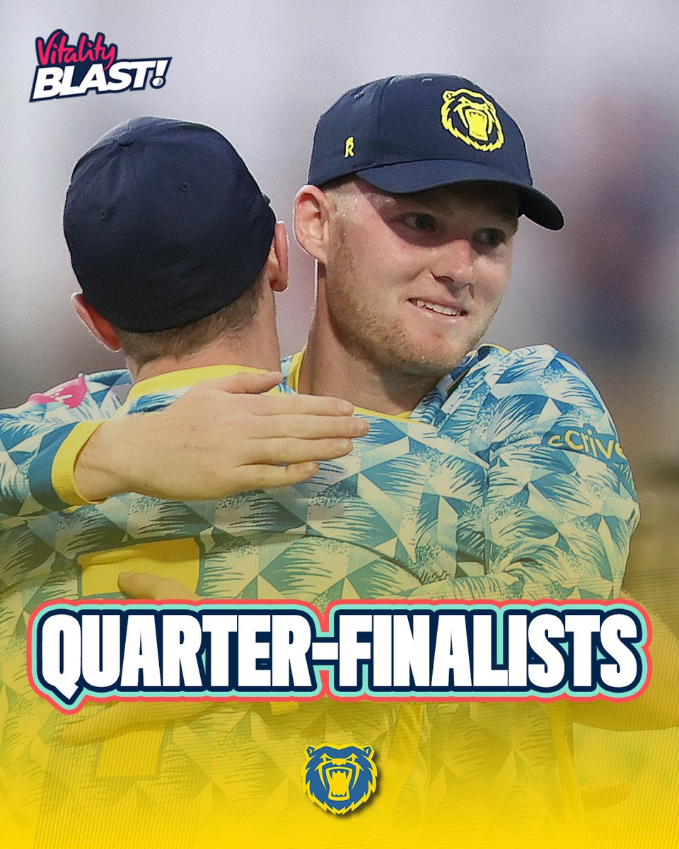 VitalityBlast's tweet image. Durham, Bears, Hampshire Hawks, and Kent Spitfires complete the line-up for the Vitality Blast Men's quarter-finals! ๐
They join Lancashire Lightning, Northamptonshire Steelbacks, Surrey, and Somerset ๐