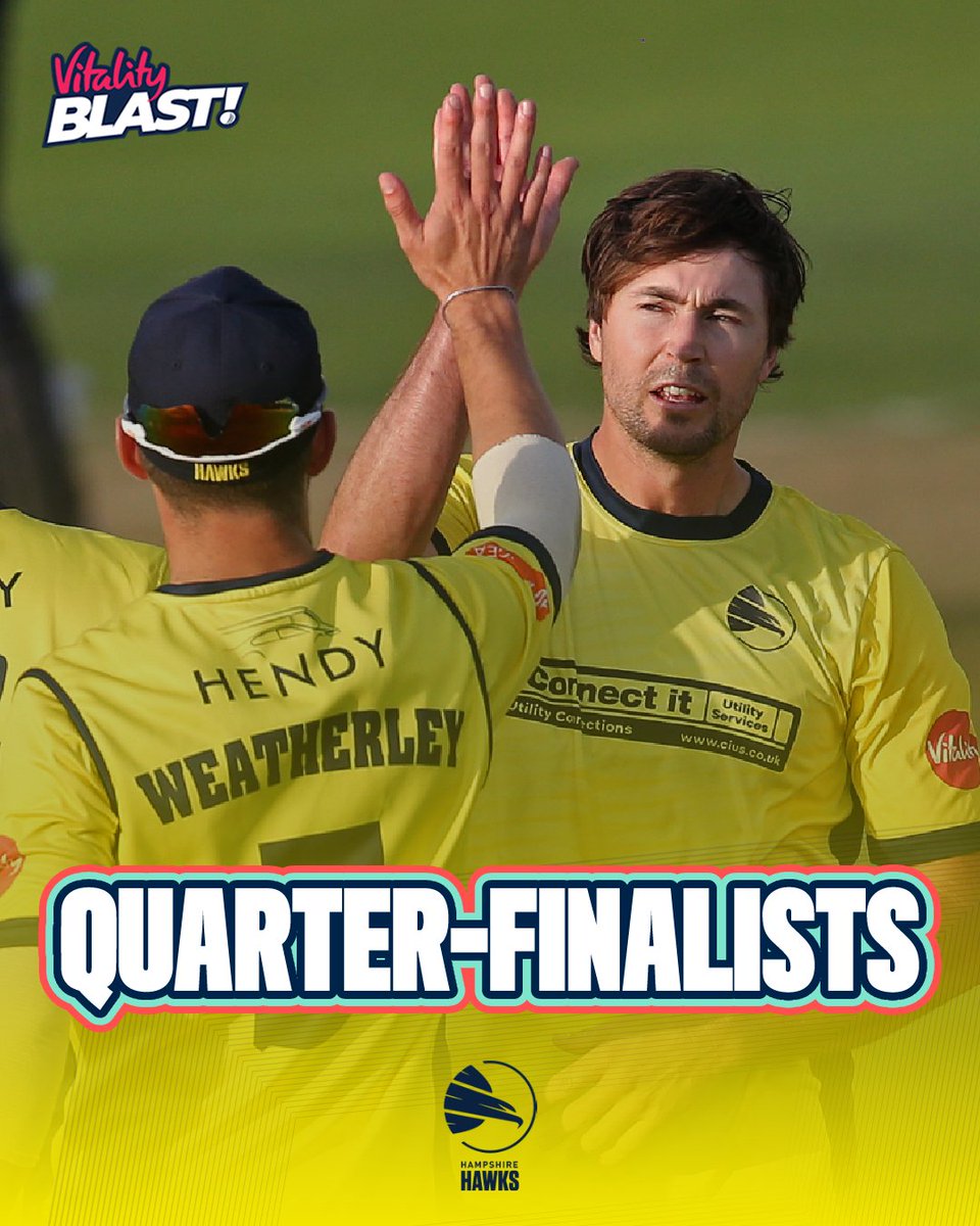 VitalityBlast's tweet image. Durham, Bears, Hampshire Hawks, and Kent Spitfires complete the line-up for the Vitality Blast Men's quarter-finals! ๐
They join Lancashire Lightning, Northamptonshire Steelbacks, Surrey, and Somerset ๐