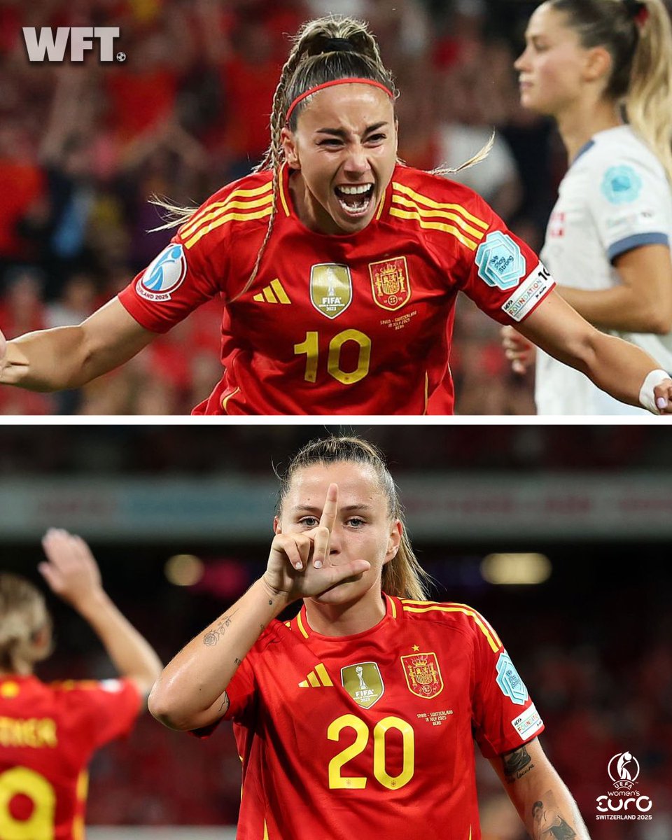 WFTalks's tweet image. In the space of five minutes, Spain score twice and lead 2-0 against the hosts.

Athenea del Castillo finished after an exceptional assist by Aitana Bonmatí.
Then, Claudia Pina with a lovely curling effort for the second goal.

#WEURO2025 #ESPSUI
