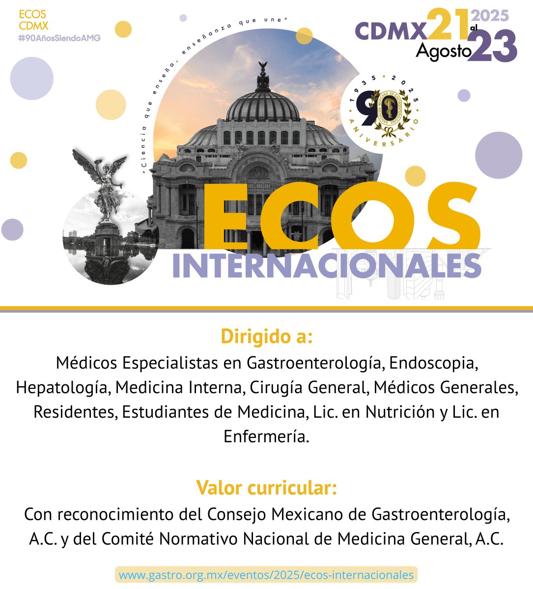 🌍 ¡ECOS Internacionales 2025!

Revisa nuestro programa y regístrate: gastro.org.mx/eventos/2025/e…

📅 Fechas: 21 al 23 de agosto de 2025
📍 Sede: Auditorio Cinia González Diez
Sociedad de Beneficencia Española IAP, Ciudad de México.

👨‍⚕️ Dirigido a: médicos especialistas, generales,