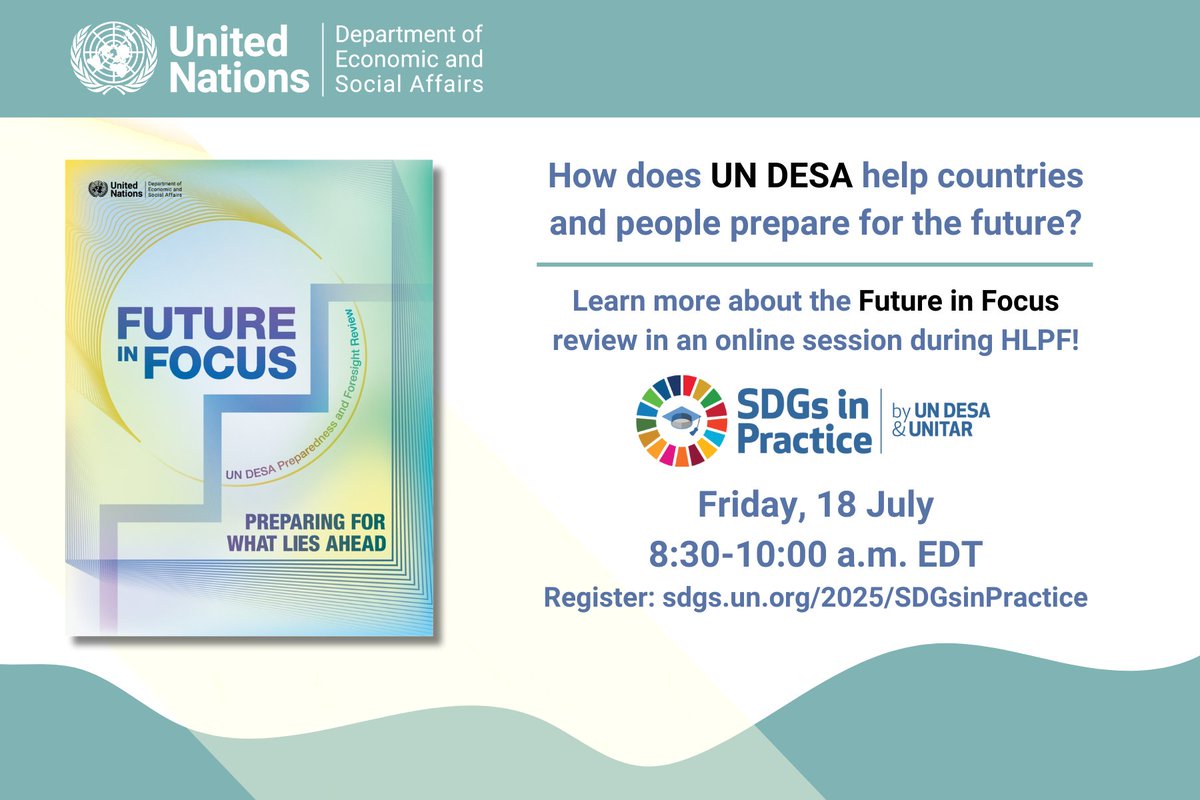 UNDESA's tweet image. Happening SOON!
Join UN DESA's Policy Dialogue to find out how key trends and insights from the #WorldSocialReport can help us achieve the #GlobalGoals.
⏰ 11am EDT
📺 facebook.com/joinundesa