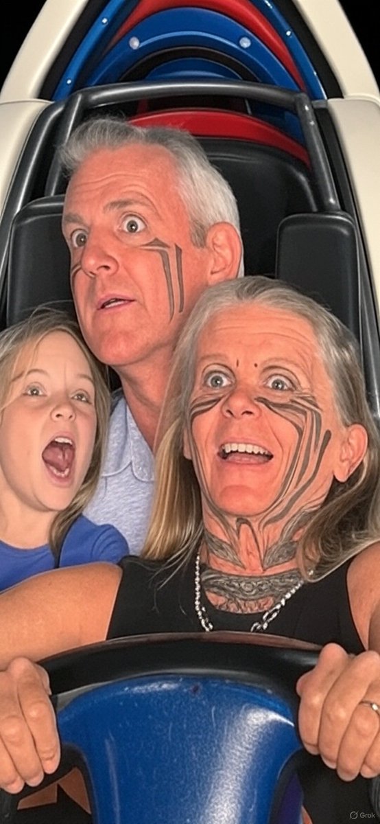 IrritableBowel2's tweet image. Here they are with face tattoos on a roller coaster