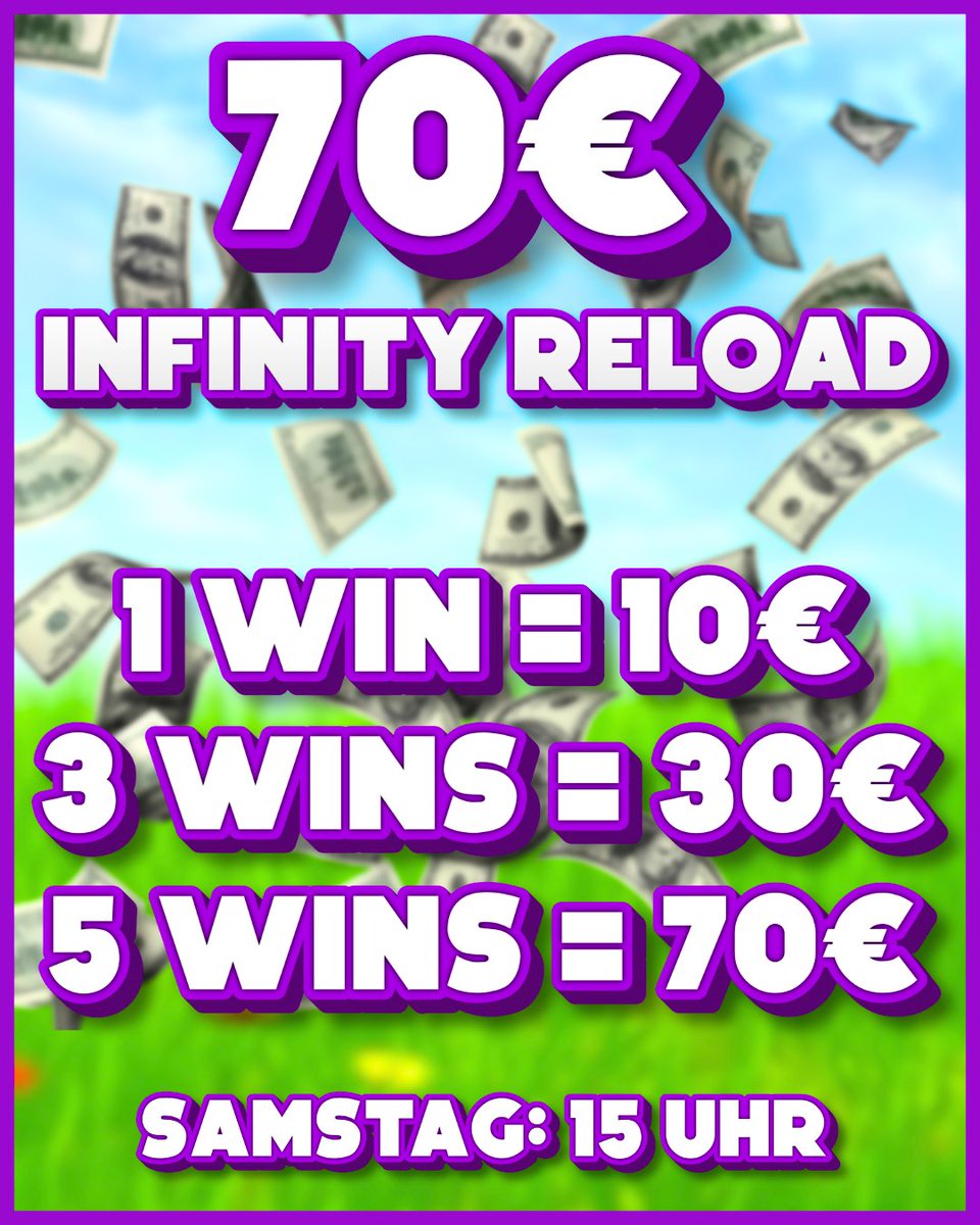 🚨70€ INFINITY RELOAD CUP🚨

 Map: 1v1v1 Infinity Reload [G7N] !🔥

🏆 CUP: Samstag | 15:00 Uhr
🎯 1 Win = 10 €
🎯 2 Wins = 30 €
🎯 5 Wins = 70 €
💥 Meiste Kills in 30 min = win

💸 GEWINNSPIEL:
➡️ 10 € an 1 Person, die LIKED + KOMMENTIERT + RETWEETET!
📤 Gewinner wird