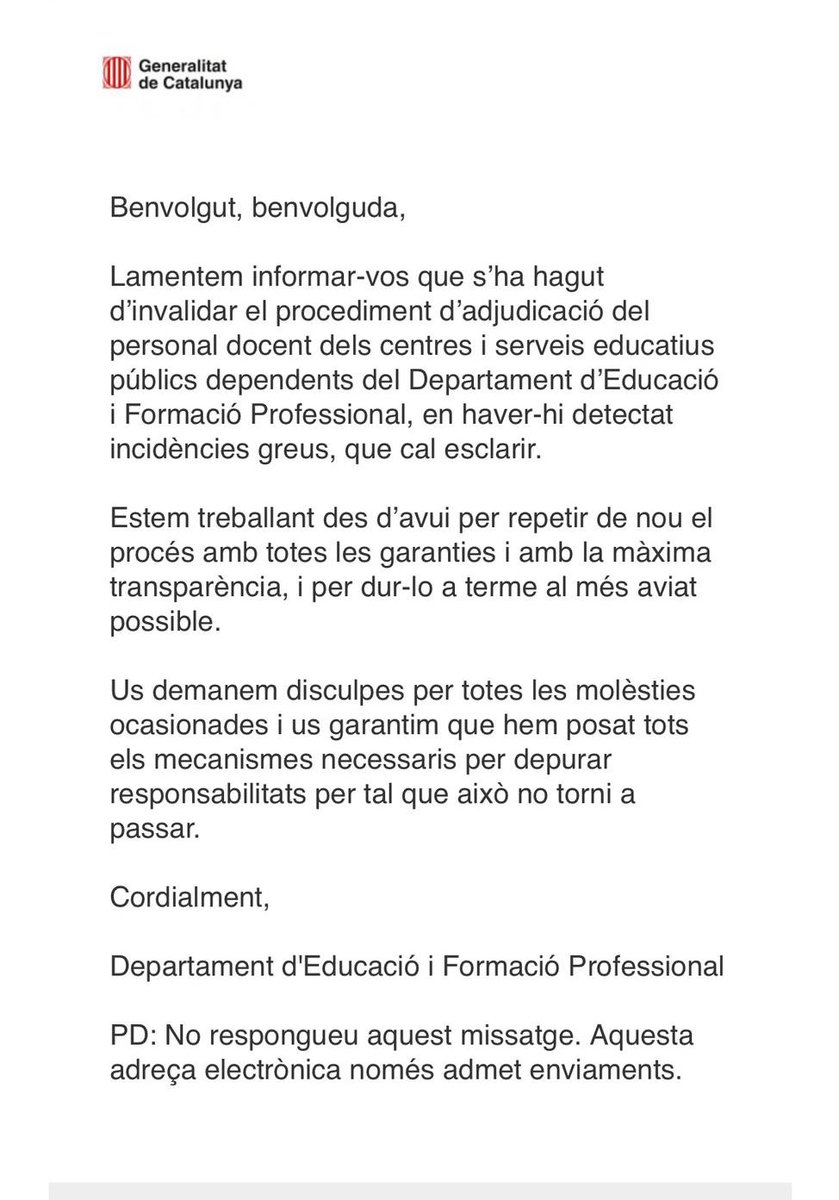 Francesc Ten 🎗 (@ftenc) on Twitter photo I per què aquesta carta de disculpes no la signa ningú amb nom, cognoms i càrrec? Cordialment? <a href="/educaciocat/">Educació</a> <a href="/salvadorilla/">Salvador Illa Roca</a> <a href="/eniubo/">Esther Niubó</a> I per què aquesta carta de disculpes no la signa ningú amb nom, cognoms i càrrec? Cordialment? <a href="/educaciocat/">Educació</a> <a href="/salvadorilla/">Salvador Illa Roca</a> <a href="/eniubo/">Esther Niubó</a>