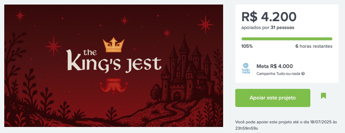 kingsjestgame's tweet image. WE DID IT!!! 🎉💜
The King’s Jest is fully funded on Catarse, thank you SO much to everyone who believed in our game, supported the campaign, and helped spread the word.
This means the world to our tiny dev team 👑
Now… time to bring the chaos to RETROCON!
#IndieDev #GameDev