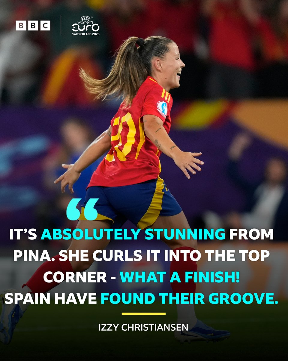 5liveSport's tweet image. The floodgates have opened for Spain🇪🇸

Two goals in five minutes for the reigning world champions. ⚽️⚽️

Castillo opens the scoring before Pina makes it two with a brilliant curling effort! 🤩

📻Listen on @BBCSounds 
📲bbc.co.uk/5live

#BBCFootball #SPASWI #WEURO2025