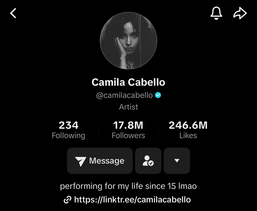 🚨Camila Cabello has changed her TikTok bio “performing for my life since 15 lmao”