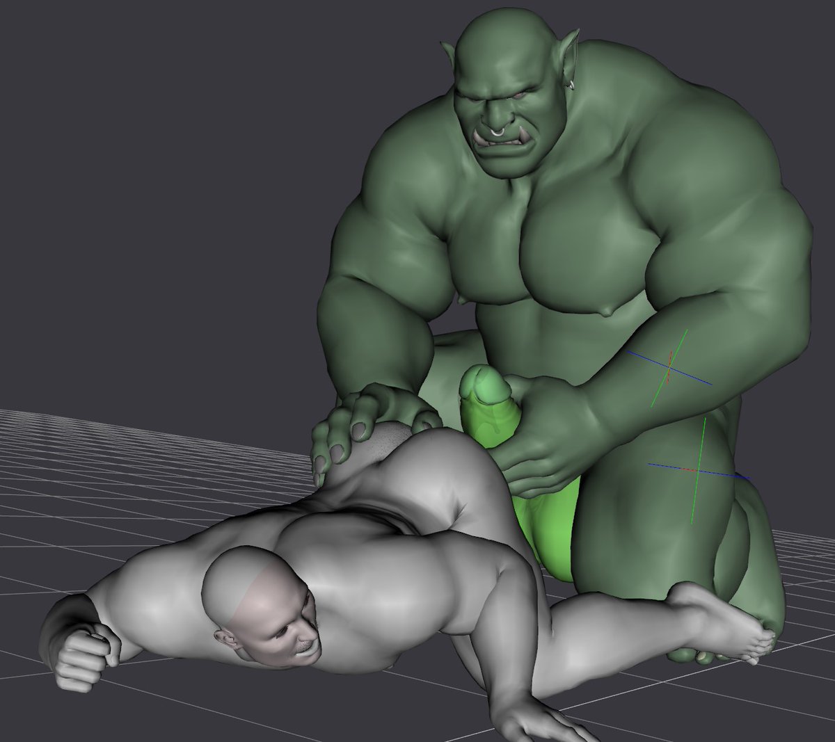 Jonathan better hang on to his beach towel! 😱  

After eight images make last year, the sequel to "A Day at the Beach" is currently in production! ☀️🏖️  

If you'd like to support me, join the community on  P @ t r 3 e o n  and Discord

 #bara #orc #3d #3dartist #differentsize