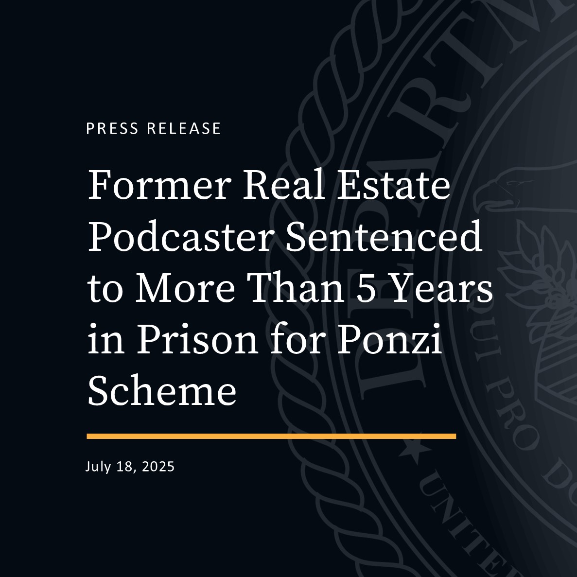 NDOHnews's tweet image. A North Olmsted man orchestrated a real estate Ponzi scheme that took in more than $7.3 million from at least 63 victims from across the United States.
justice.gov/usao-ndoh/pr/f…
@SecretService