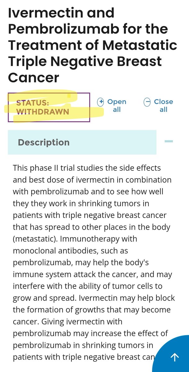 Guess what, the studies on ivermectin in #cancer all fail to help to the point that they are withdrawn. STOP spreading misinformation about ivermectin as a treatment for everything. It's not. At this point you're only putting on blast that you don't get how medicine works.