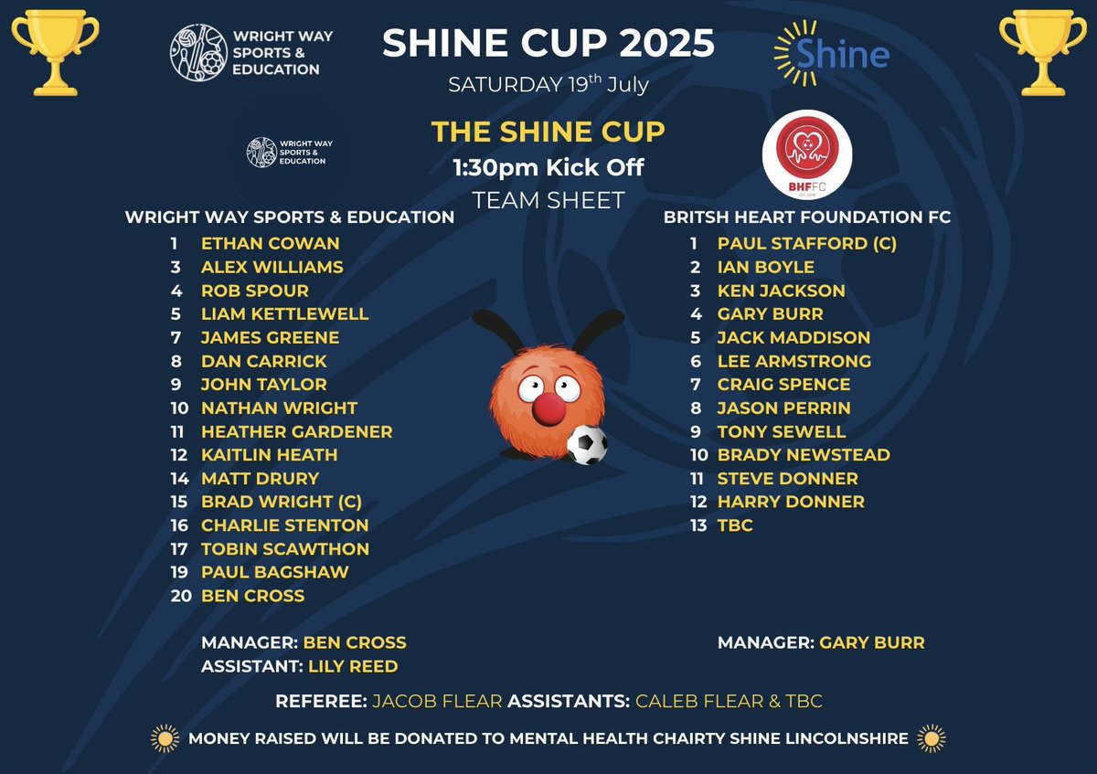 Wright Way Sports & Education (@wrightwaysport) on Twitter photo 🏆 Mini Shine Cup Fixture Schedule
⚽️ Shine Cup Team sheet
Come along for lots of fun, games, dancing, singing and football all for <a href="/Shine_Lincoln/">Shine Lincolnshire</a> 🧡 🏆 Mini Shine Cup Fixture Schedule
⚽️ Shine Cup Team sheet
Come along for lots of fun, games, dancing, singing and football all for <a href="/Shine_Lincoln/">Shine Lincolnshire</a> 🧡
