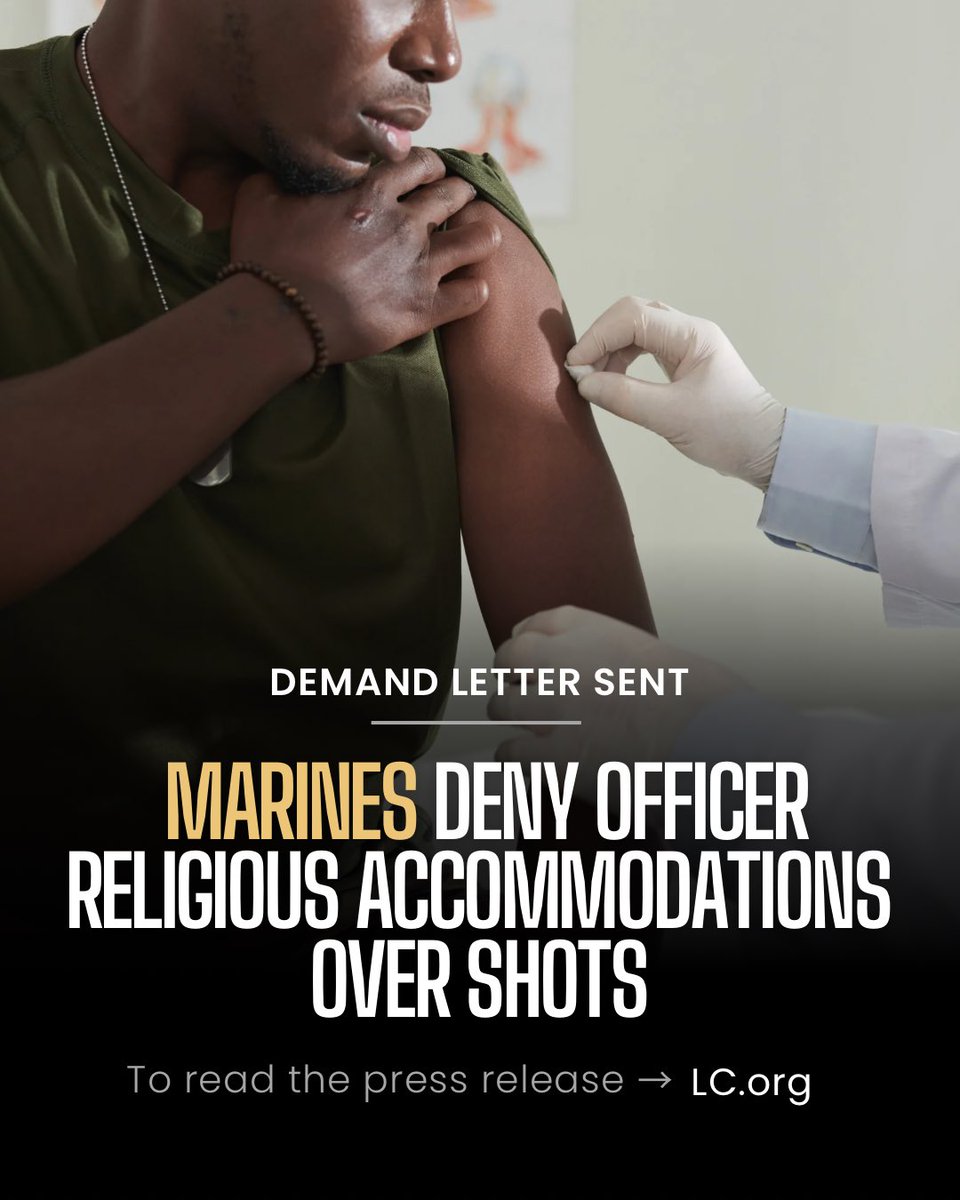 We sent a demand letter to <a href="/DeptofDefense/">Department of Defense 🇺🇸</a> and <a href="/SecDef/">Secretary of Defense Pete Hegseth</a> on behalf of an officer in the Marines denied an RAR from annual shots. The DOD should not sacrifice a few good men on the altar of wrongfully denied religious accommodation requests. 

lc.org/newsroom/detai…