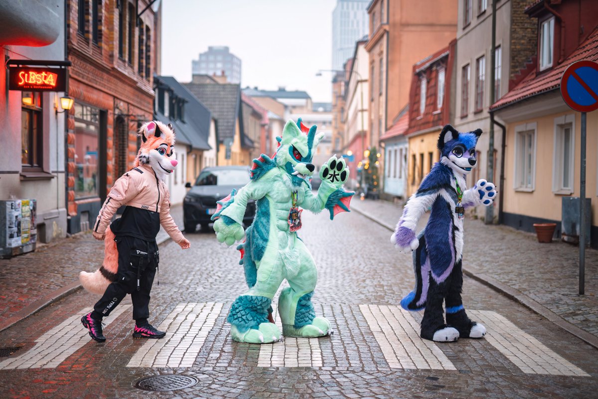 3 fluff crossing — stop, stare, repeat! 🐾😂fursuitfriday