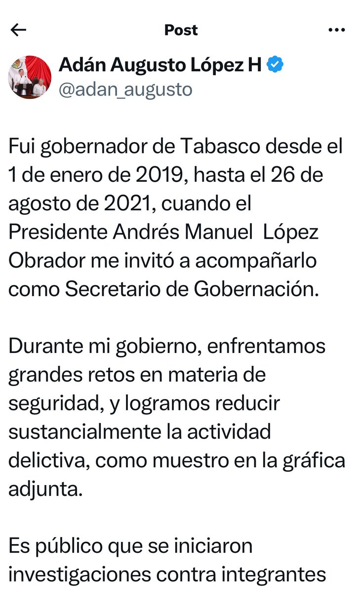 MaElenaMorera's tweet image. Reaparece el impresentable @adan_augusto con un mensaje en redes sociales después de que la presidenta, Claudia Sheinbaum, lo instara (léase lo obligara) a pronunciarse sobre la polémica por los vínculos de Hernán Bermúdez Requena, conocido como El Comandante H, su jefe de…