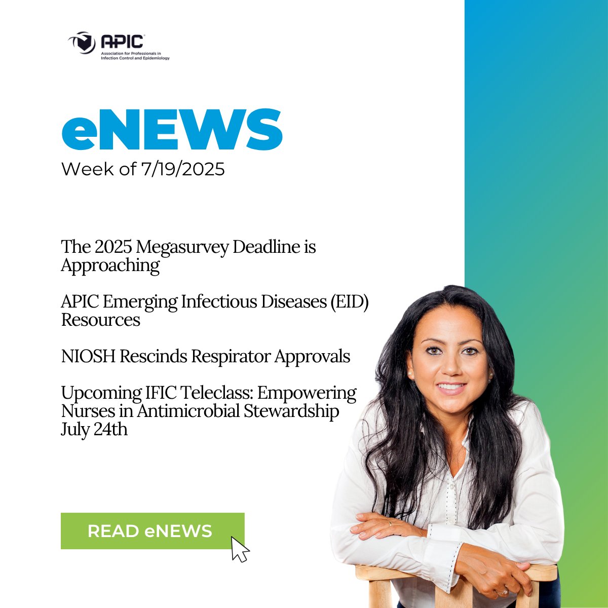 This week in eNews ▶️ l.feathr.co/eNews_07.18.25…

#InfectionPrevention #AMS #HealthcareSafety #EID #NursingLeadership #Megasurvey #NIOSH #IFIC #IPC