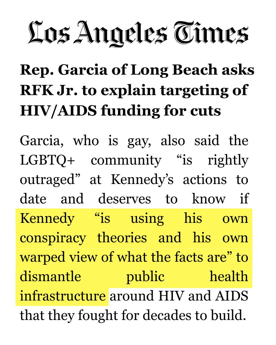 RepRobertGarcia's tweet image. RFK Jr. is a conspiracy theorist who is now risking millions of lives by trying to gut HIV programs and prevention. He must stop targeting these life-saving programs.