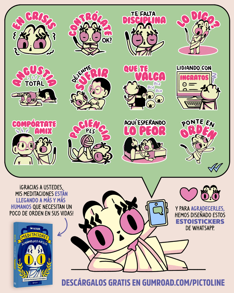 pictoline's tweet image. 🕯️📜 ¡Las meditaciones de  ̶M̶a̶r̶c̶o̶ Gato Aurelio ya tienen estoistickers de WA! Y sí… se pusieron muy personales 😅 

Encuéntralos en pictoline.gumroad.com/l/baiqjm, ¡gratis! 🎁📲🎉

#gatoaurelio #estoicismo #marcoaurelio #filosofia #libros #reflexiones #cultura #sociedad #pictoline