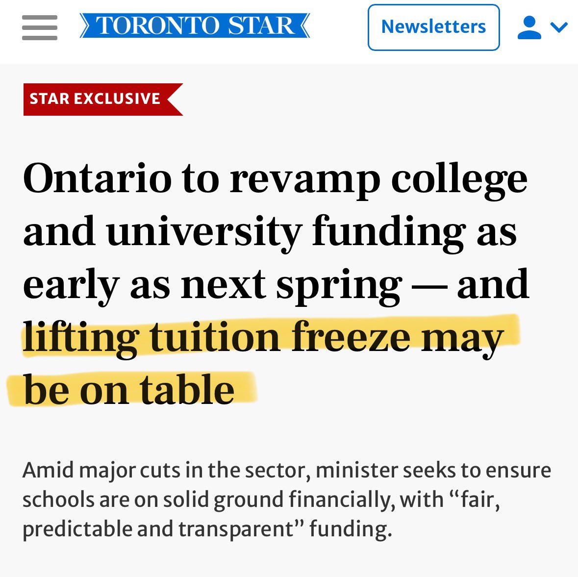 Promises made, promises broken. 

After promising students and families that he won’t put the burden of his cuts on their wallets, Doug is doing a 180.

You can’t build Ontario’s future by bankrupting our students.