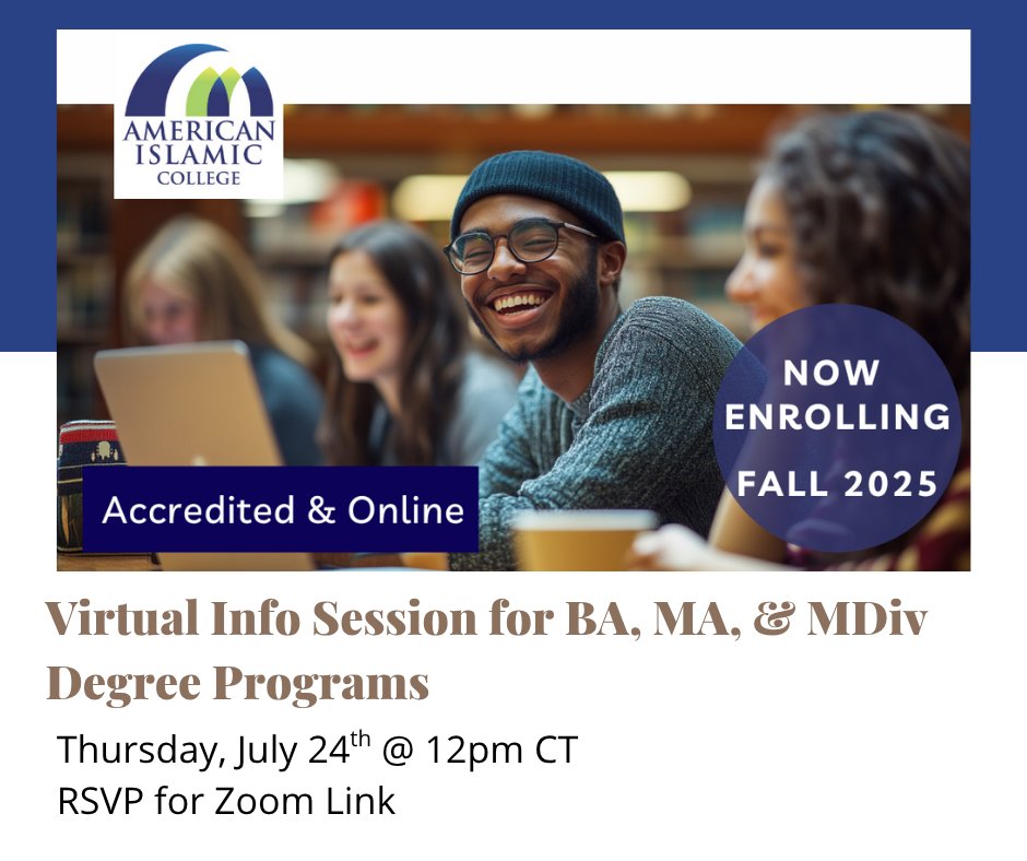 We invite you to join our upcoming Virtual Information Session, to learn more about our Bachelor of Arts (BA), Master of Arts (MA), and Master of Divinity (MDiv/Chaplaincy) degree programs.
Date: Thursday, July 24th
Time: 12 pm
Location: Online 
aicusa-edu.zoom.us/j/81488228914?…