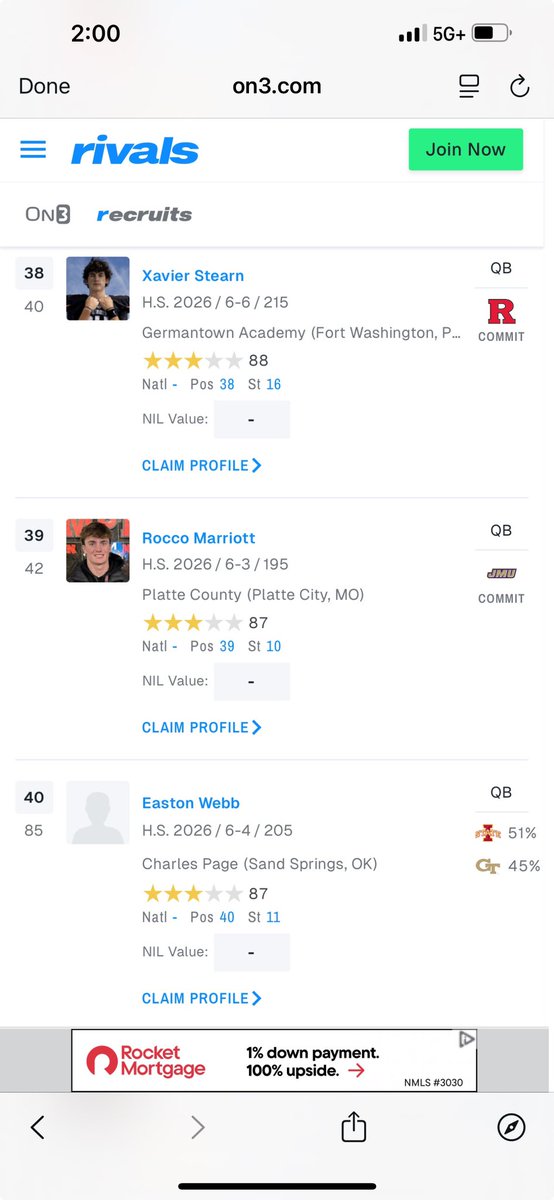 RoccoMarriott's tweet image. I appreciate the 3⭐️ rating and top 40 QB ranking!! @Rivals @On3sports @ChadSimmons_ @adamgorney @samspiegs @SWiltfong_ @MohrRecruiting @JMUFootball