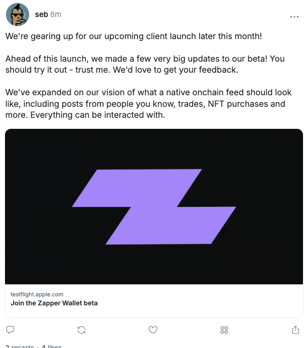 sebaudet26's tweet image. We're nearing the public launch of our new wallet / farcaster client!
If you want to try out our beta, now's the time 👀
farcaster.xyz/seb/0xff48ecdc