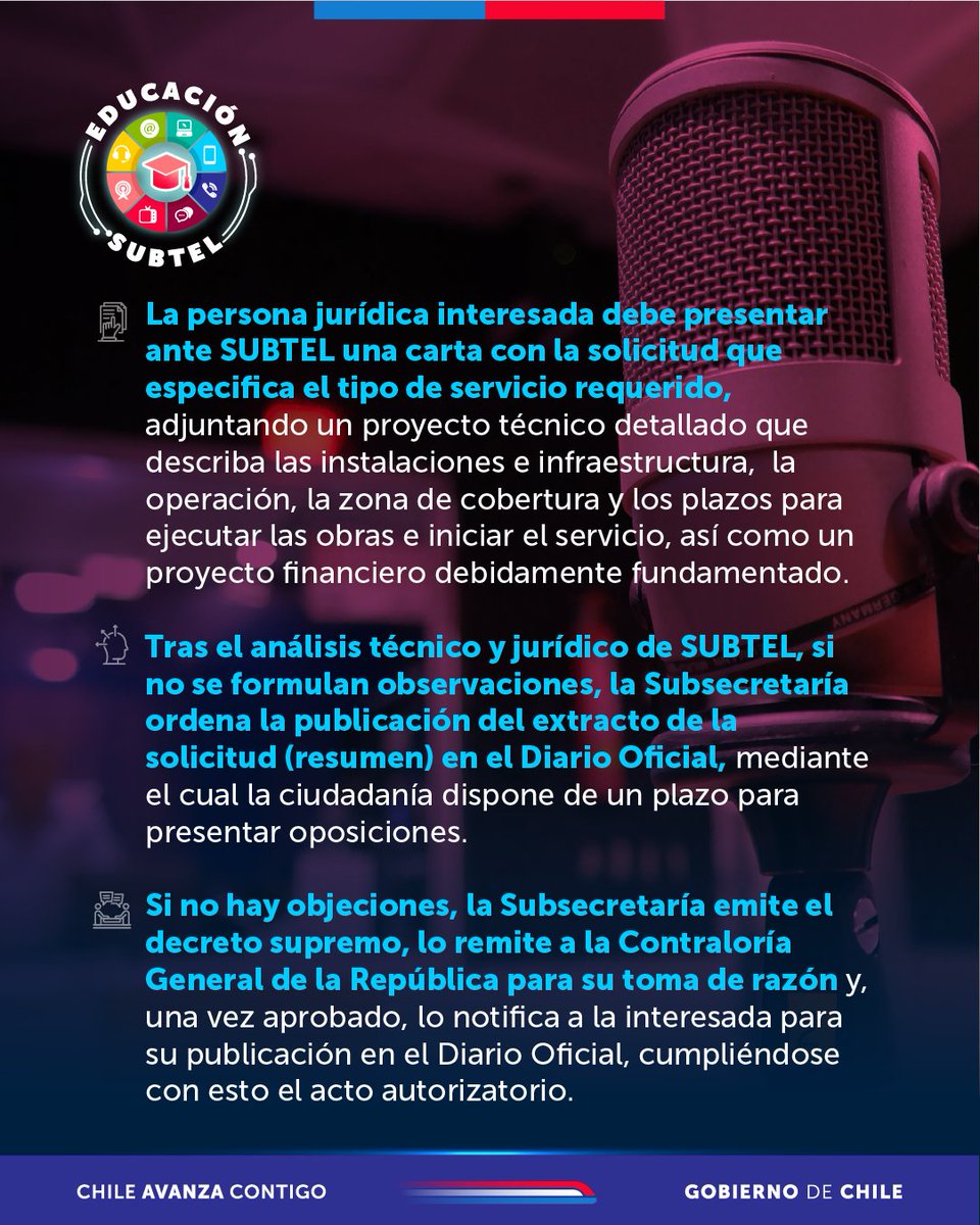 subtel_chile's tweet image. #EducaciónSubtel 📡 | ¿Sabes cómo una empresa puede adjudicarse una concesión para prestar servicios de telefonía, Internet y/o radio, entre otros? 

En este post te contamos cómo se otorga una concesión en telecomunicaciones 👇