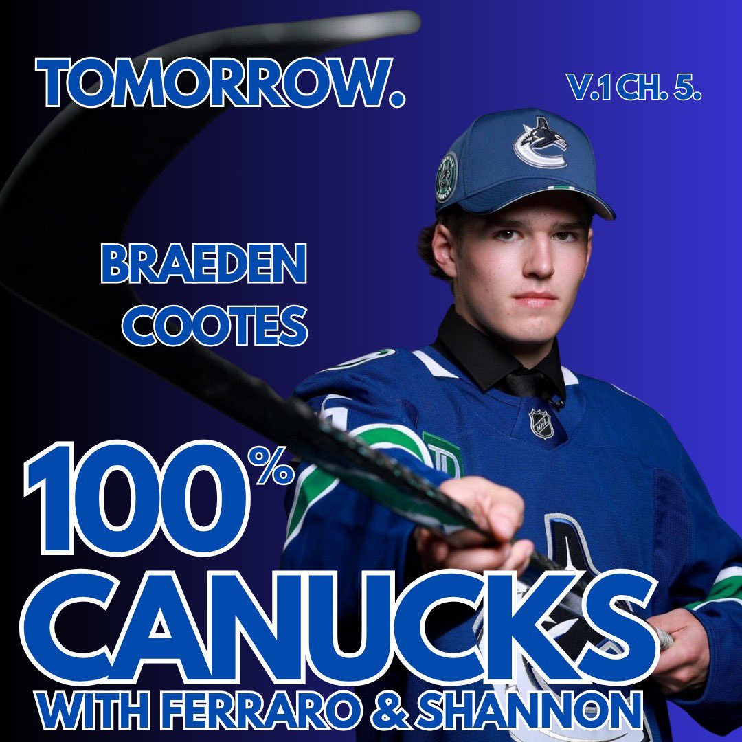 LandonFerraro's tweet image. Next episode of 100% Canucks drops tomorrow...
Our guest is Canucks 1st Rounder Braeden Cootes