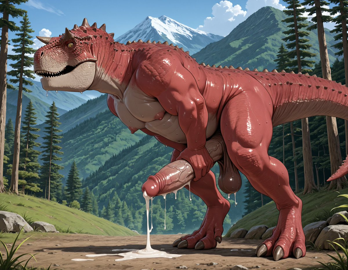 booster_rex's tweet image. Carnotaurus ( Dinosaur (2000 film) )  #AI #AIArtwork #furryart #nsfwtw #fanart #male #penis