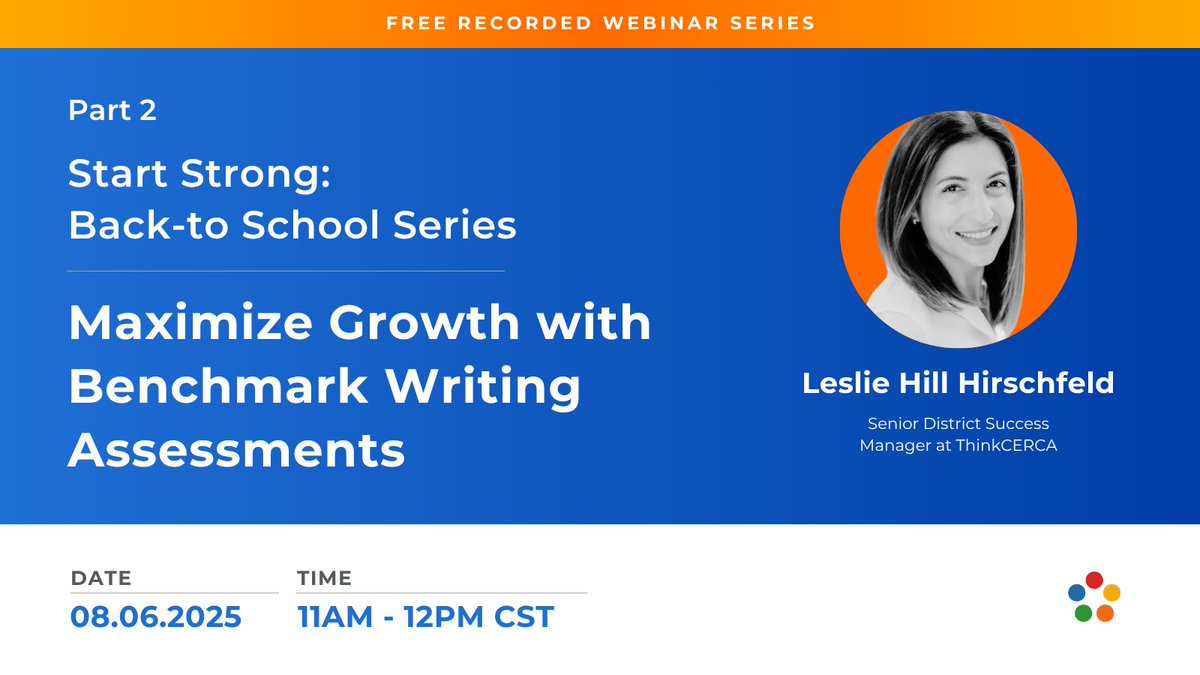 Unlock student growth with ThinkCERCA! 📈 Join our free Aug 6 webinar to see how Benchmark Assessments drive results with data, &amp; clear feedback. Don’t miss out—elevate writing school wide! 

bit.ly/3TvxmIs

#EdChat #ThinkCERCA #K12