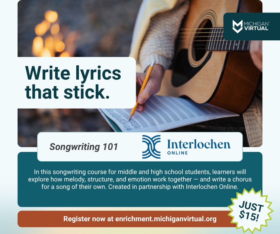 MichiganVirtual's tweet image. They’ve got lyrics in their head—now’s the time to shape them.
🎧 Explore songwriting with guidance from the pros.
🔗 hubs.la/Q03vqGw20