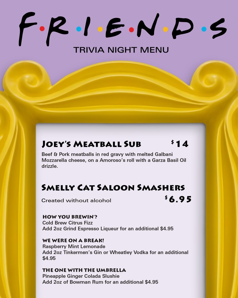 Joey's Meatball Sub for the Friends Trivia Night on Sunday! Swipe to see the menu! Reserve at watsonschicken.com/reservation Go to Sunday and reserve at 5pm.