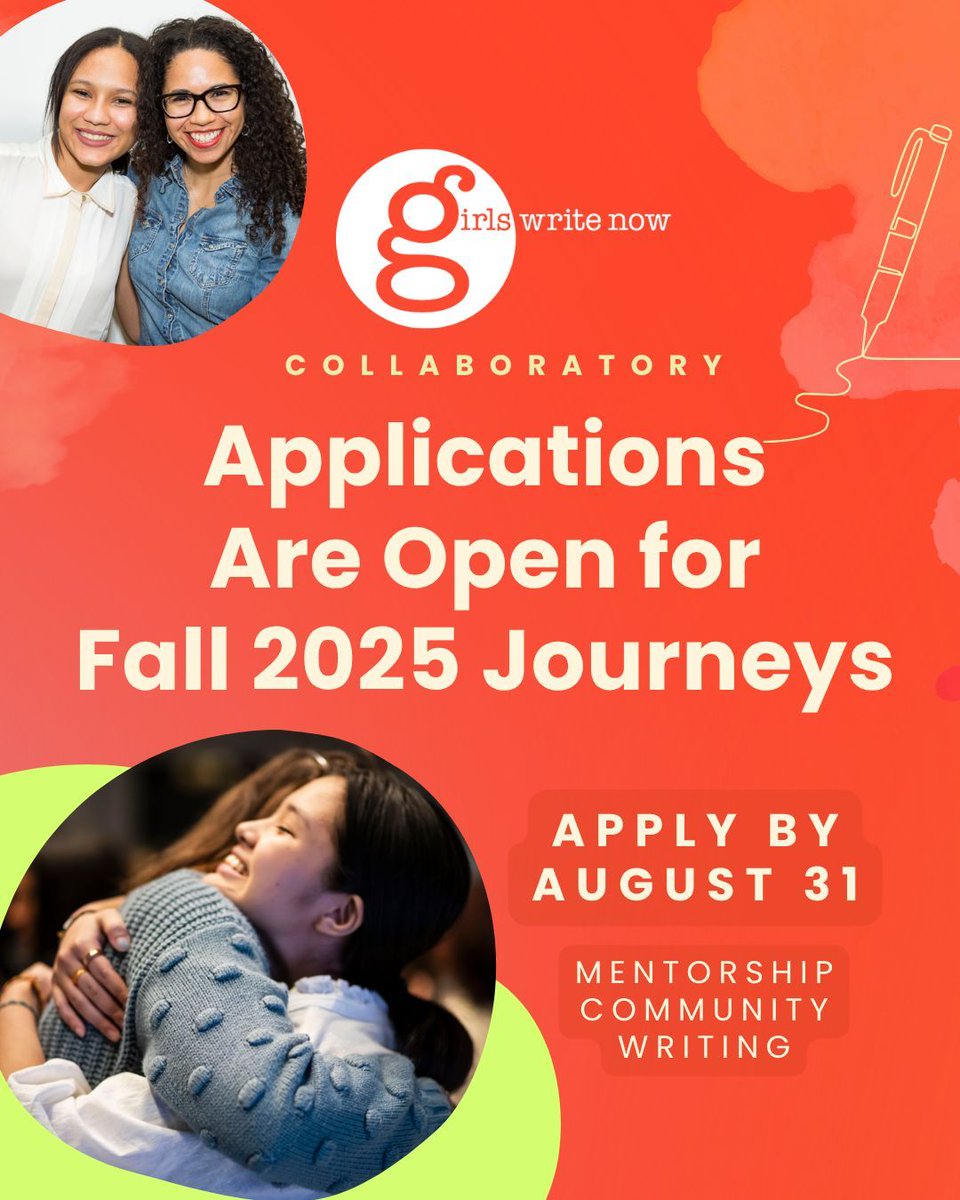 Applications are now OPEN for Girls Write Now’s Fall 2025 Journeys, our 3-month programs full of mentorship, community, and storytelling for women and gender expansive writers!
🌺  No experience needed—just your voice and your story.
👉 Apply now at buff.ly/NUkoPjU