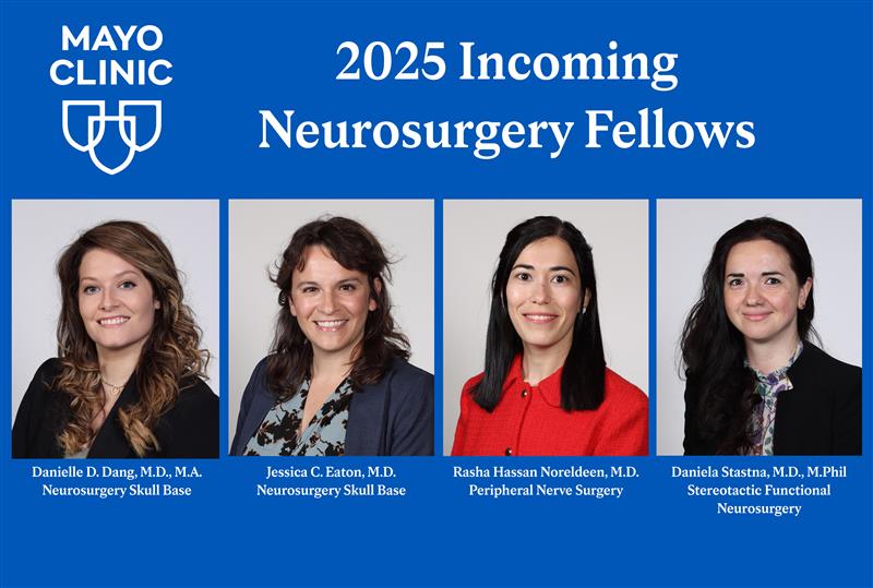 MayoClinicNeuro's tweet image. We are excited to work with our four amazing new fellows at Mayo Clinic Rochester. They bring a wealth of experience, wide range of skill sets, dedication and team spirit! Welcome to Dr. Danielle D. Dang, Dr. Jessica C. Eaton, Dr. Rasha Hassan Noreldeen, Dr. Daniela Stastna.