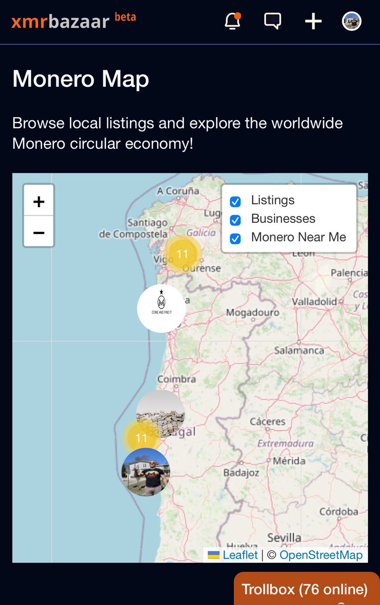 DouglasTuman's tweet image. On the move! 🌎✈️ Switched my general XmrBazaar location to Lisbon. In need of some Euros for Monero!!!
DM me on XmrBazaar if you are in Portugal and looking for Monero and have some local Monero spending tips 🙏
Awesome to see listings & users on the Monero Near Me map in…