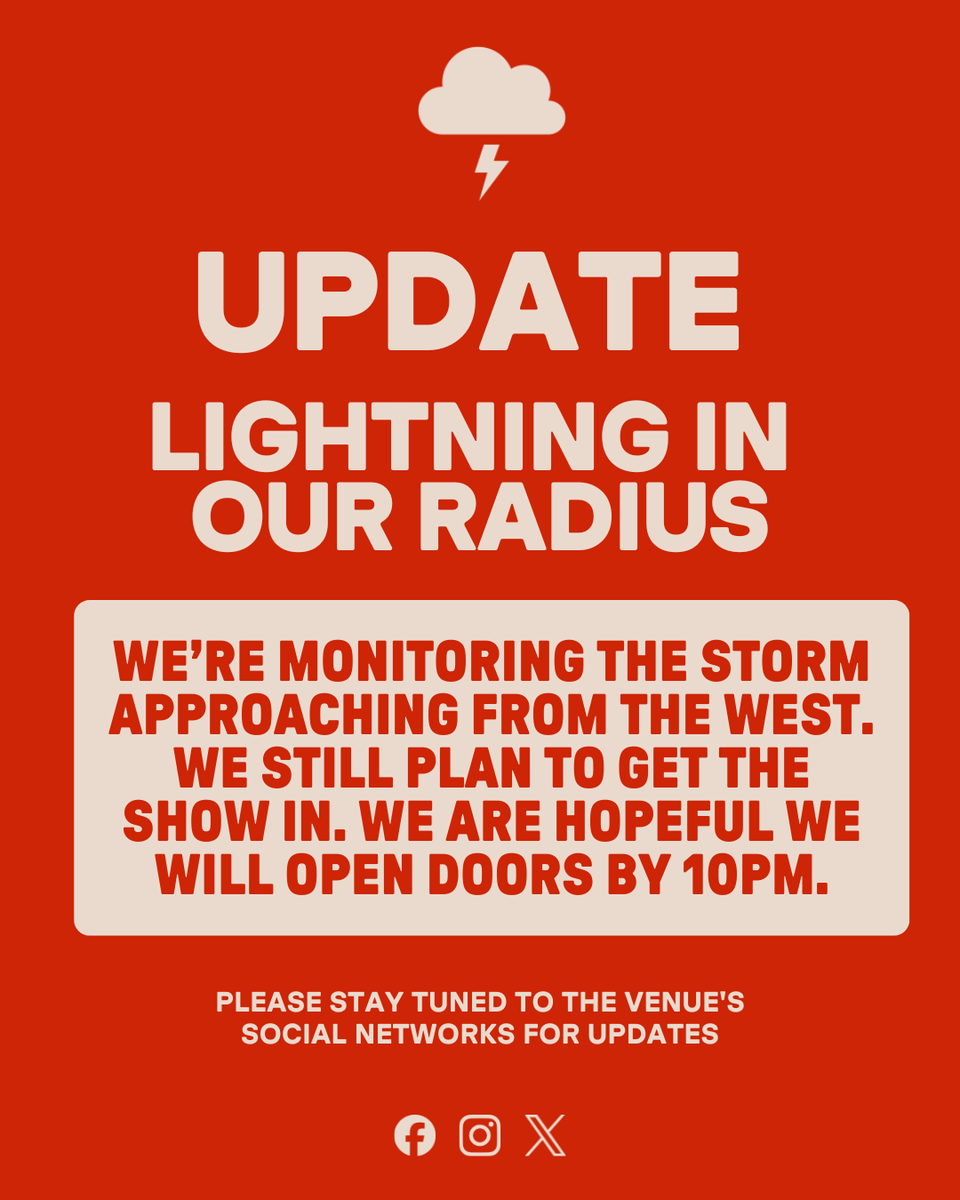 Ascend_amp's tweet image. UPDATE: There is lightning in our radius. We are monitoring the storm approaching from the west. We hope to have doors open by 10PM.
Text THATH to +1 (615) 437-4413 and check our socials for updates.