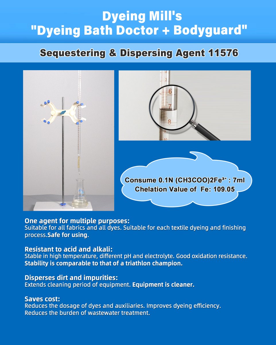 BlueLakeChem's tweet image. Protect your #DyeingBath with “Dyeing Bath Doctor + Bodyguard.” Enhance #ColorFastness, reduce  #Defects, and boost#MillEfficiency. Contact us for free test samples!
Boost Your Dyeing Process with Our Advanced Sequestering &amp;amp; #DispersingAgent!