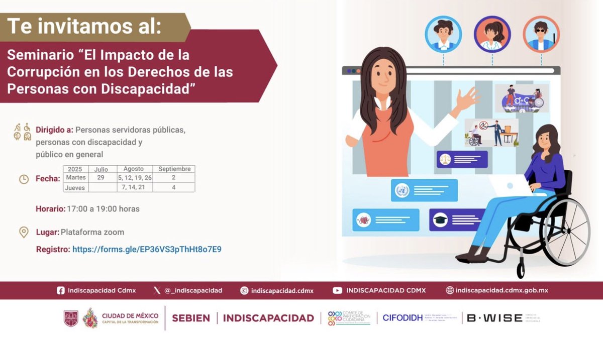 Nuestra firma, coorganiza con el @INDISCAPACIDAD, la <a href="/SESNAOficial/">SESNAOficial</a> y el <a href="/cifodidh/">CIFODIDH</a>, el Seminario “El Impacto de la #Corrupción en los Derechos de las Personas con #Discapacidad”, dirigido a personas servidoras públicas, #PcD y público en general. 

Aquí toda la información 👇🏼