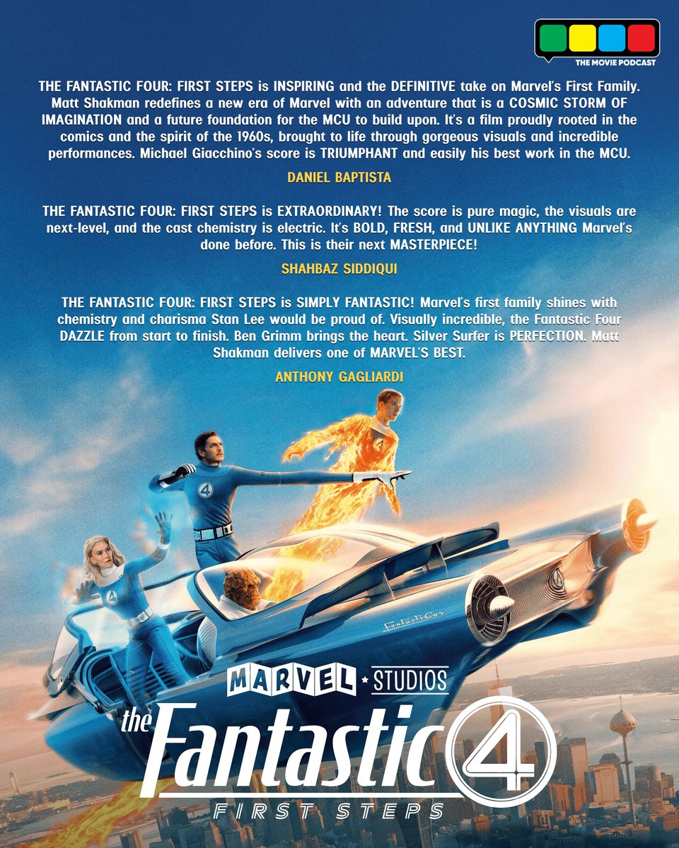 TheMoviePodcast's tweet image. IT’S CLOBBERIN’— we mean, REACTION TIME!
Our first thoughts on #TheFantasticFour: First Steps are here! Full review drops July 22 on #TheMoviePodcast feed and YouTube.
Also, stay tuned for some FANTASTIC interviews!