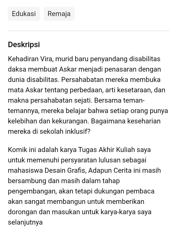 NuuronH's tweet image. assalamualaikum kawan-kawanku sekalian,

 hamba usai membuat karya TA komik edukasi bertemakan disabilitas, jangan lupa review dan masukannya di kolom komentar ya untuk keperluan Sidang Tugas Akhir Kuliah saya, terima kasih

bacanya disini:
karyakarsa.com/nuuronH/dibali…