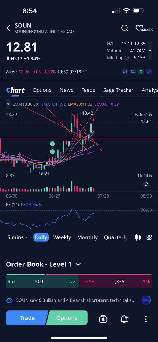 $soun 13 is key resistance still holding my $14 calls