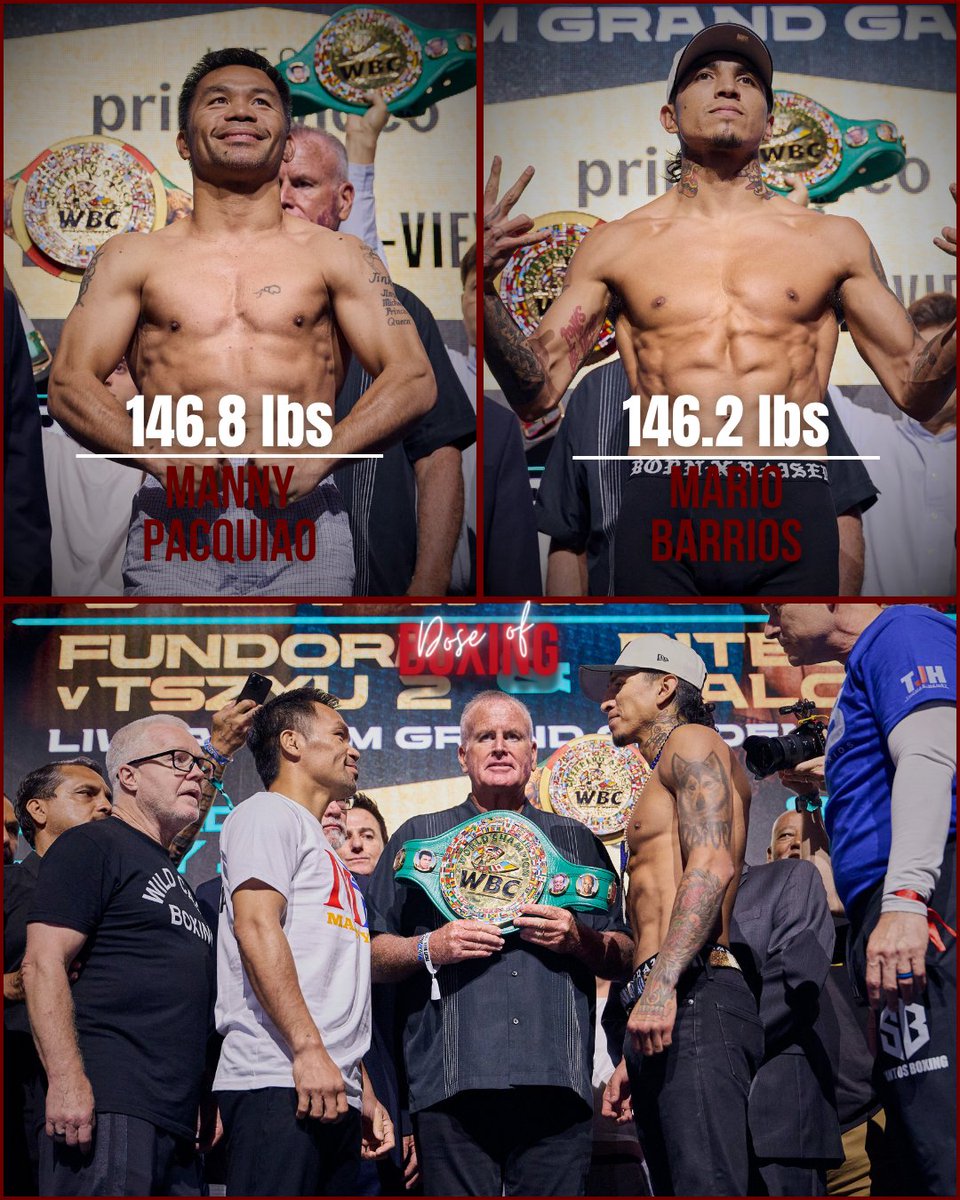 Dose_of_Boxing's tweet image. #PacquiaoBarrios main card weigh-ins ⚖️

📸Esther Lin/Premier Boxing Champion

#FundoraTszyu2 #CruzSalcido #FigueroaGonzalez