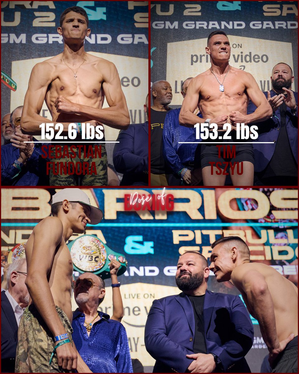 Dose_of_Boxing's tweet image. #PacquiaoBarrios main card weigh-ins ⚖️

📸Esther Lin/Premier Boxing Champion

#FundoraTszyu2 #CruzSalcido #FigueroaGonzalez