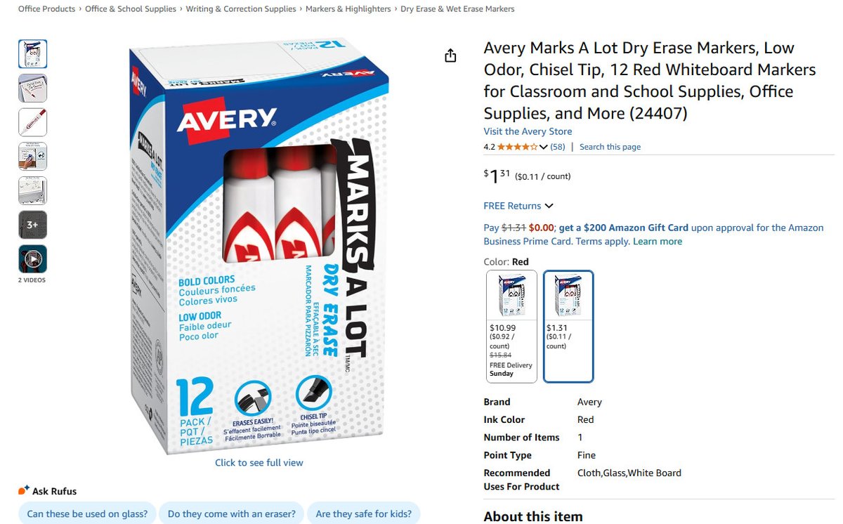 RetailHackr's tweet image. PRICE ERROR GLITCH

12pk Avery Red Dry Erase Markers for $1.31 (90% Off) 

Normally $10.99  

Buy here --&amp;gt; amazon.com/Marks-Lot-Eras…

#ad #deals #discounts #clearance #amazon