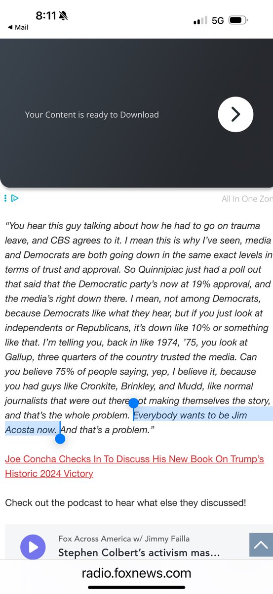 Acosta's tweet image. Damn it. I love you idiots at Fox. Concha: “Everybody wants to be Jim Acosta now.”