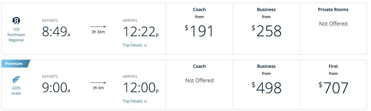 NY -&gt; DC 

(in China this would be tens of dollars for business class and 1 hr)