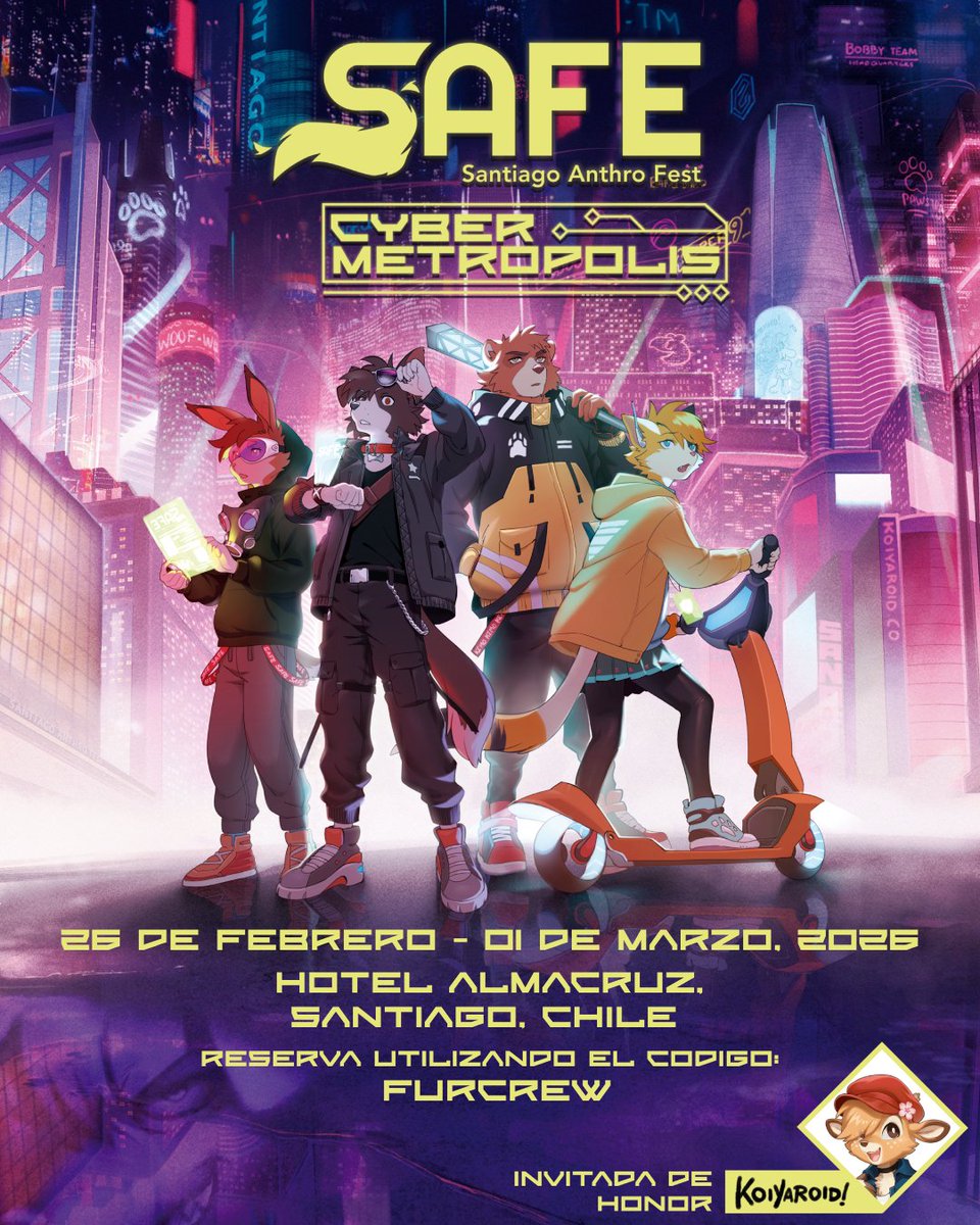 FurcrewCL's tweet image. ✨ ¡El futuro es hoy! ✨
La Crew te espera para una nueva aventura.
Furcrew presenta:
- Santiago Anthro Fest 2026: CYBERMETROPOLIS -
📍 Hotel Almacruz, Santiago
📅 27 FEB — 01 MAR
🔞 Solo +18
🌟 Invitada de Honor: @koiyaroid
