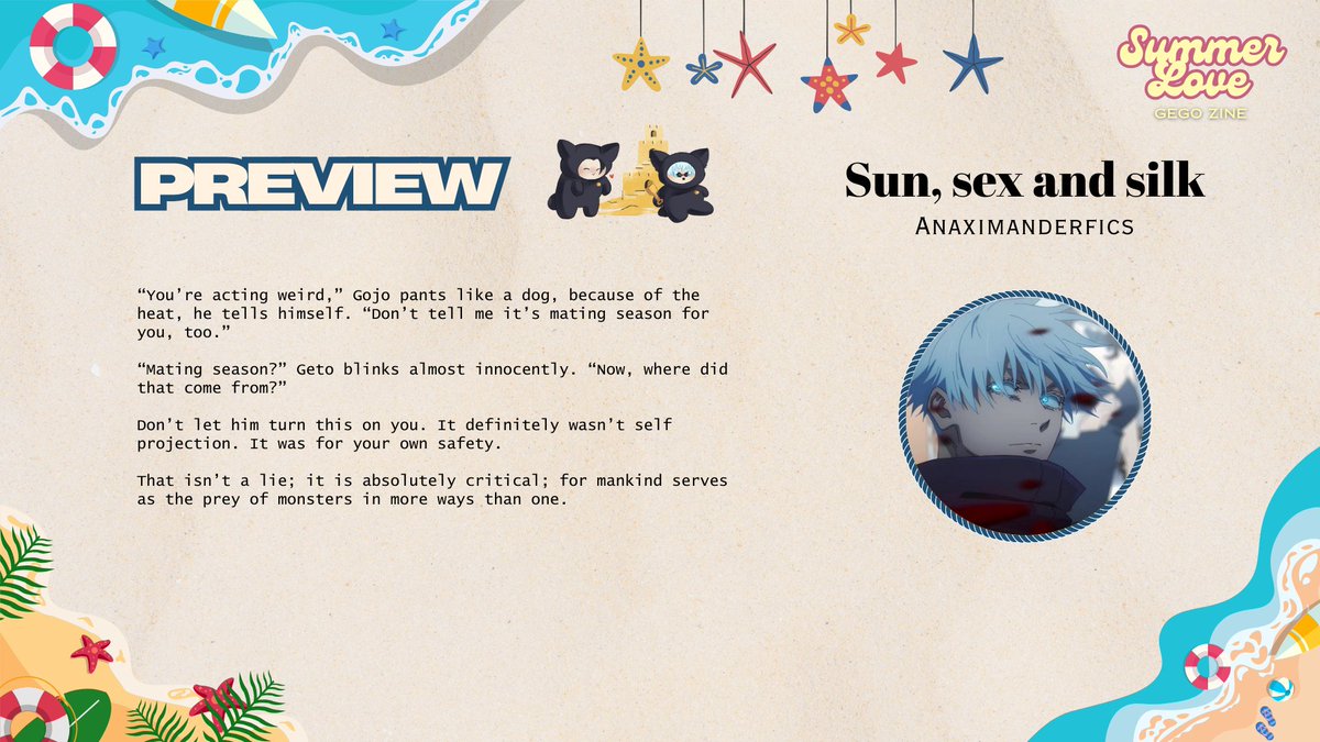 gegoweek's tweet image. for our GeGo day zine, @anaximanderfics has written a tantalizing darkfic complete with monster-mating as part of Geto and Gojo's summer spent together ๐ค๐ค
#ๅคไบ #gegomonth