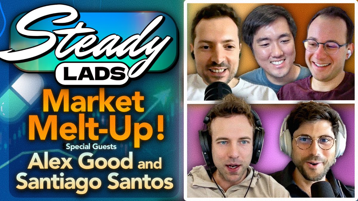 0xSteadyLads's tweet photo. The Lads return for the market melt-up with two special guests! @goodalexander & @santiagoroel join the pod! 🫡

🚨 OUT NOW on @YouTube & @Spotify! 

In Ep #93 we cover:

📈 Crazy Market Action! 
👀 Are We In Alt Season?
💊 @pumpdotfun ICO
🏦 Treasury Companies
🍝 Pasta of the Month & More!

Full links below!