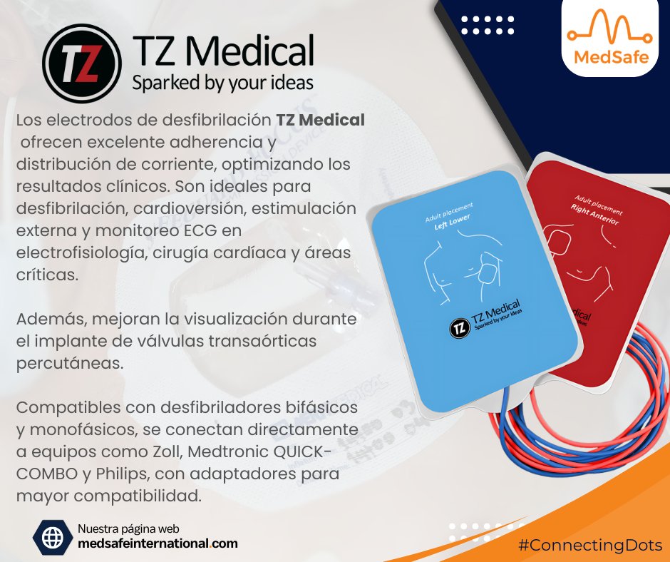 MedSafeint's tweet image. En @MedSafeint  contamos con los electrodos de desfibrilación TZ Medical, diseñados para brindar una óptima adherencia y distribución de corriente, mejorando los resultados clínicos en procedimientos críticos.

#EPeeps_Bot #EP_Bot #EPeeps