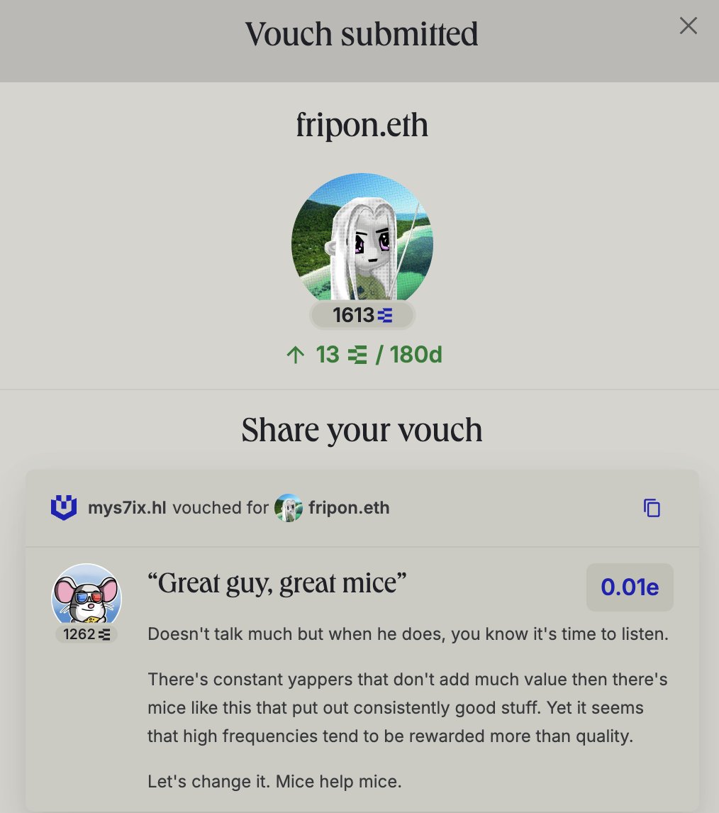 mys7ix's tweet image. I just vouched 0.01e for @_fripon on @ethos_network
app.ethos.network/activity/vouch…